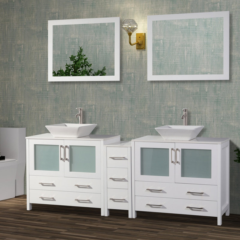 Karson Wooden 84" Double Bathroom Vanity Set with Mirror AllModern